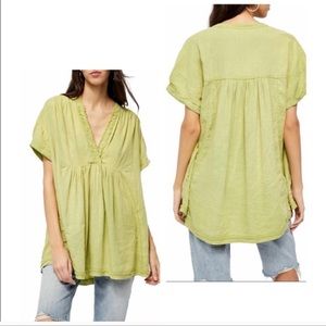 Free People Getaway With Me Green Wide Sleeve Oversized Top tunic